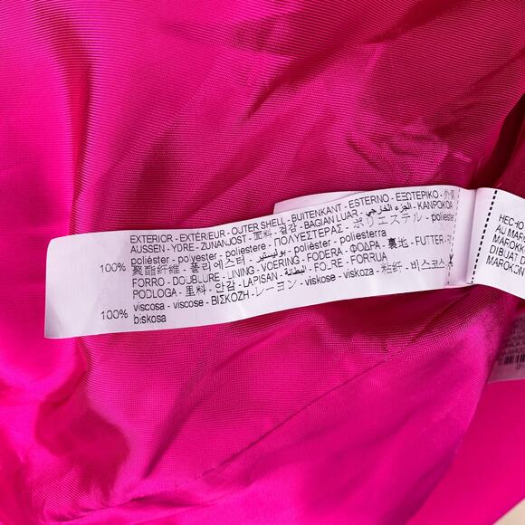 Zara Neon Fuchsia Hot Pink Tuxedo Collar Blazer Single Button Tie Waist Belted - Picture 10 of 11